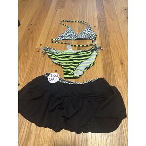 NEW Malibu Design Group Little Girls Sz 16 3-pc Set Bikini Swimsuit + Skirt
